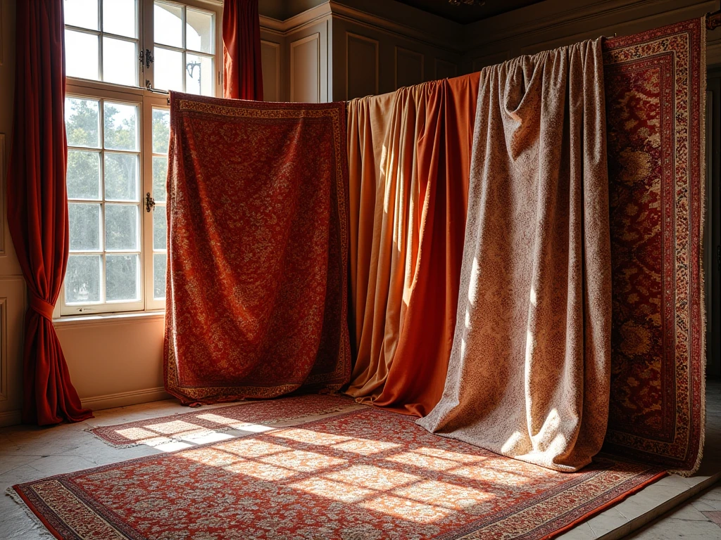Luxury textiles and handwoven rugs with rich textures and patterns