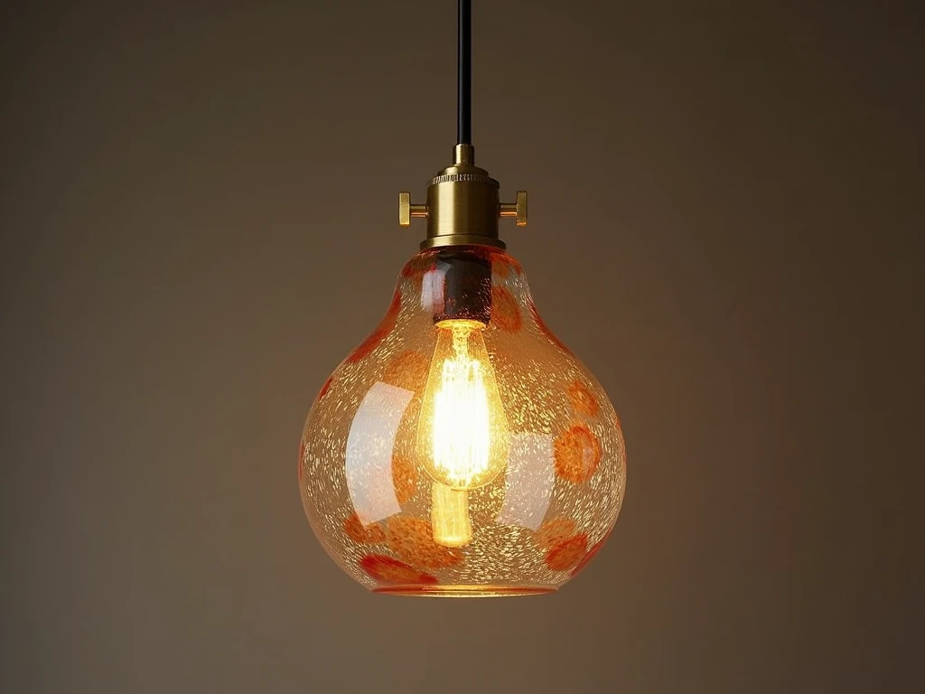 Handblown glass pendant light fixture with brass hardware and artistic design